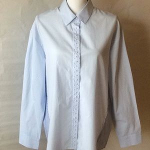 NWT DKNY oxford blouse pearl accent Sz L